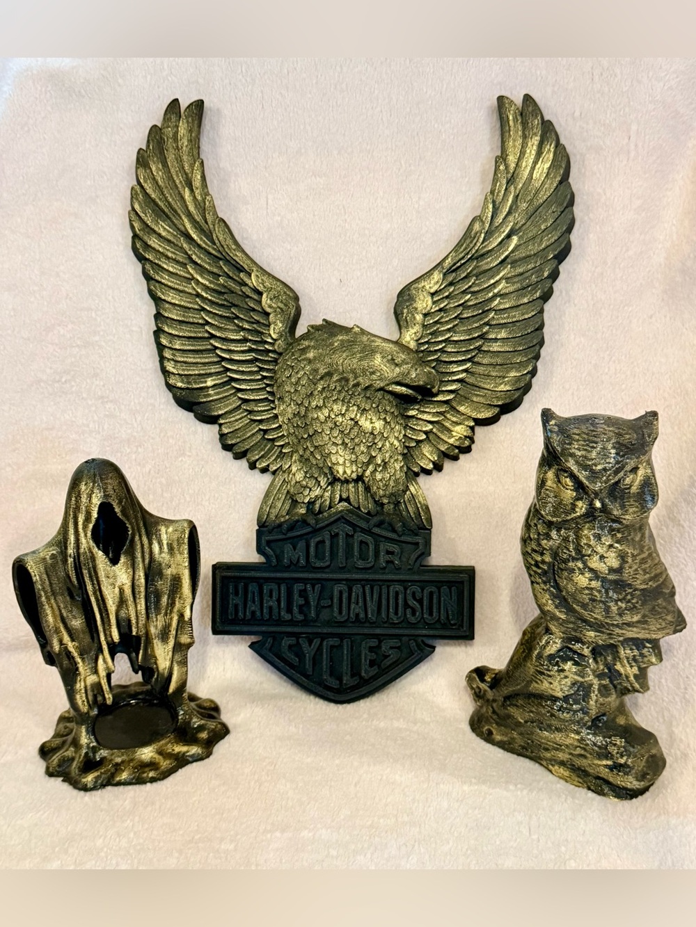 3-D Printed Harley-Davidson Gold and Black Eagles Come With Owl & Ghost Too 🖤